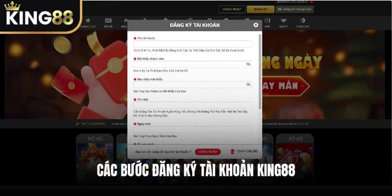 Các bước đăng ký tài khoản KING88
